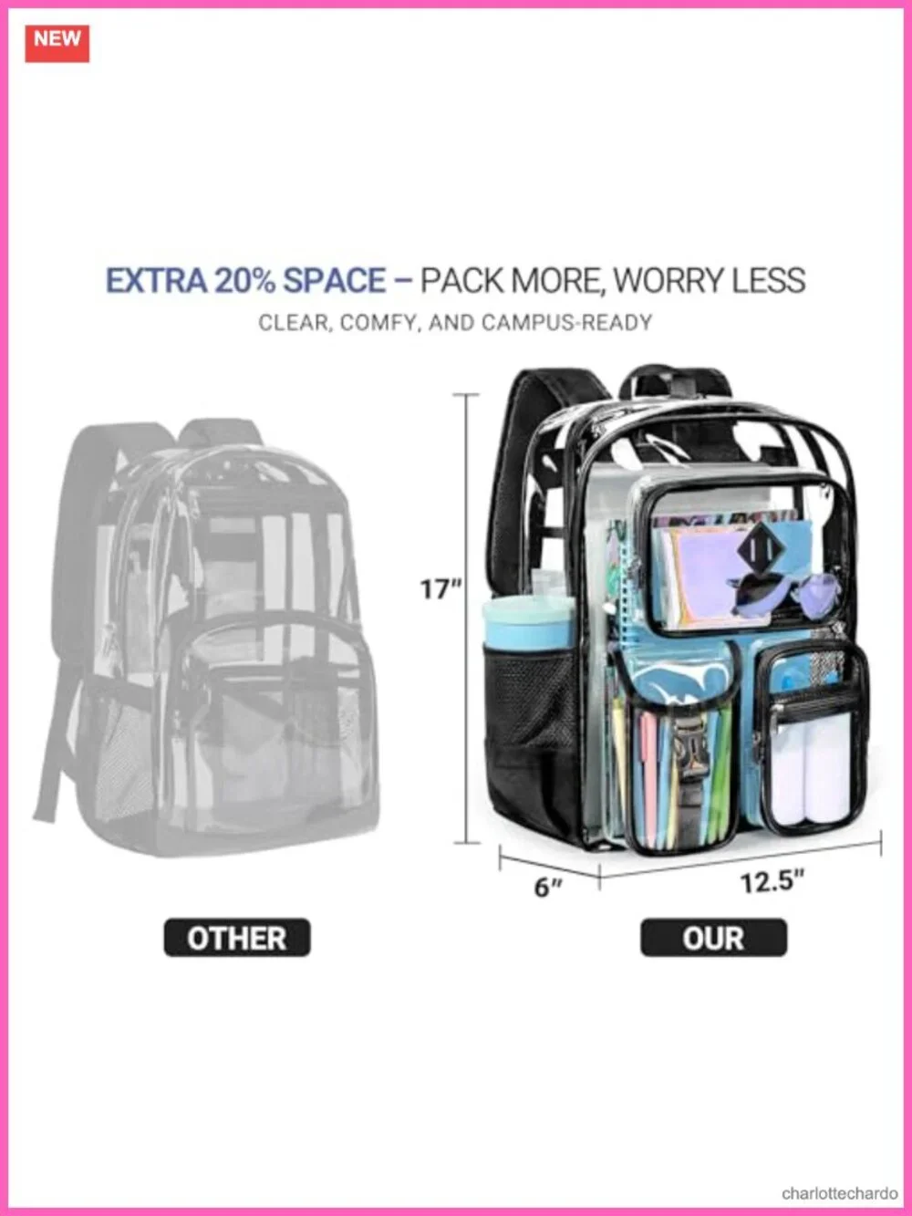 Clear Backpack, Heavy Duty Transparent Bookbag for School Work College